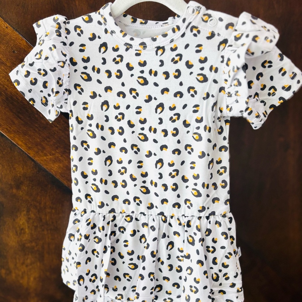 Leopard Print Ruffle Sleeve bamboo bodysuit Dress